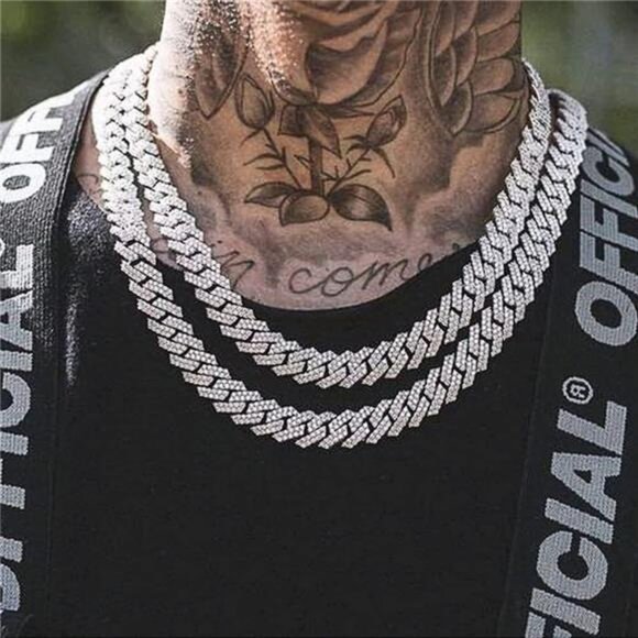 Silver Cuban Link Chain For Men Women Iced Out Chain Miami Cuban Necklace - Picture 2 of 4